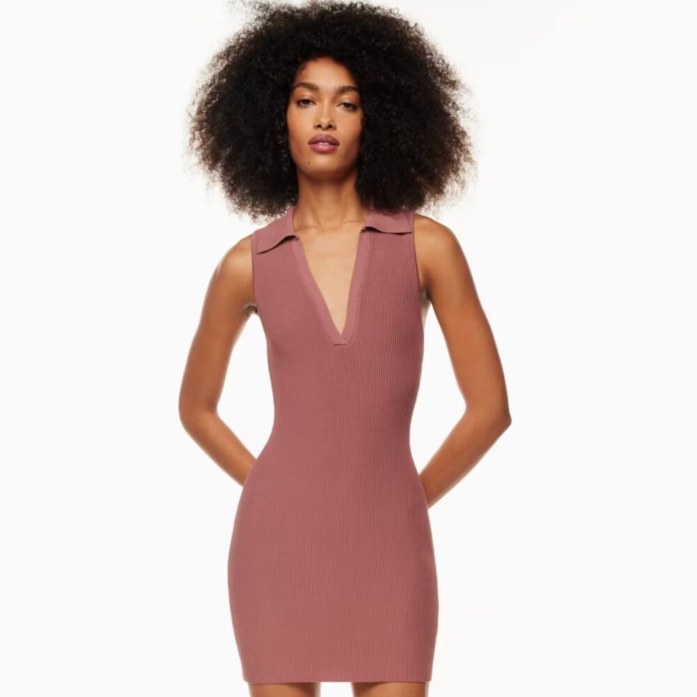 Babaton sculpt knit polo dress Ribbed polo mini dress